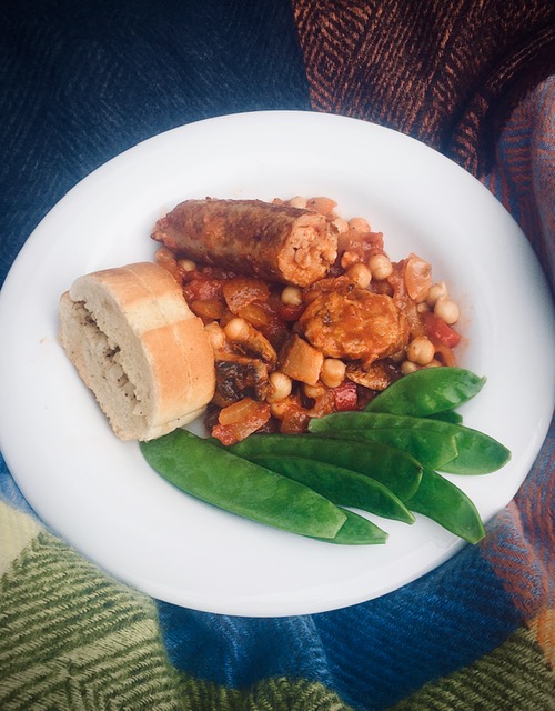 Sausage Casserole with Chickpeas and Veg.